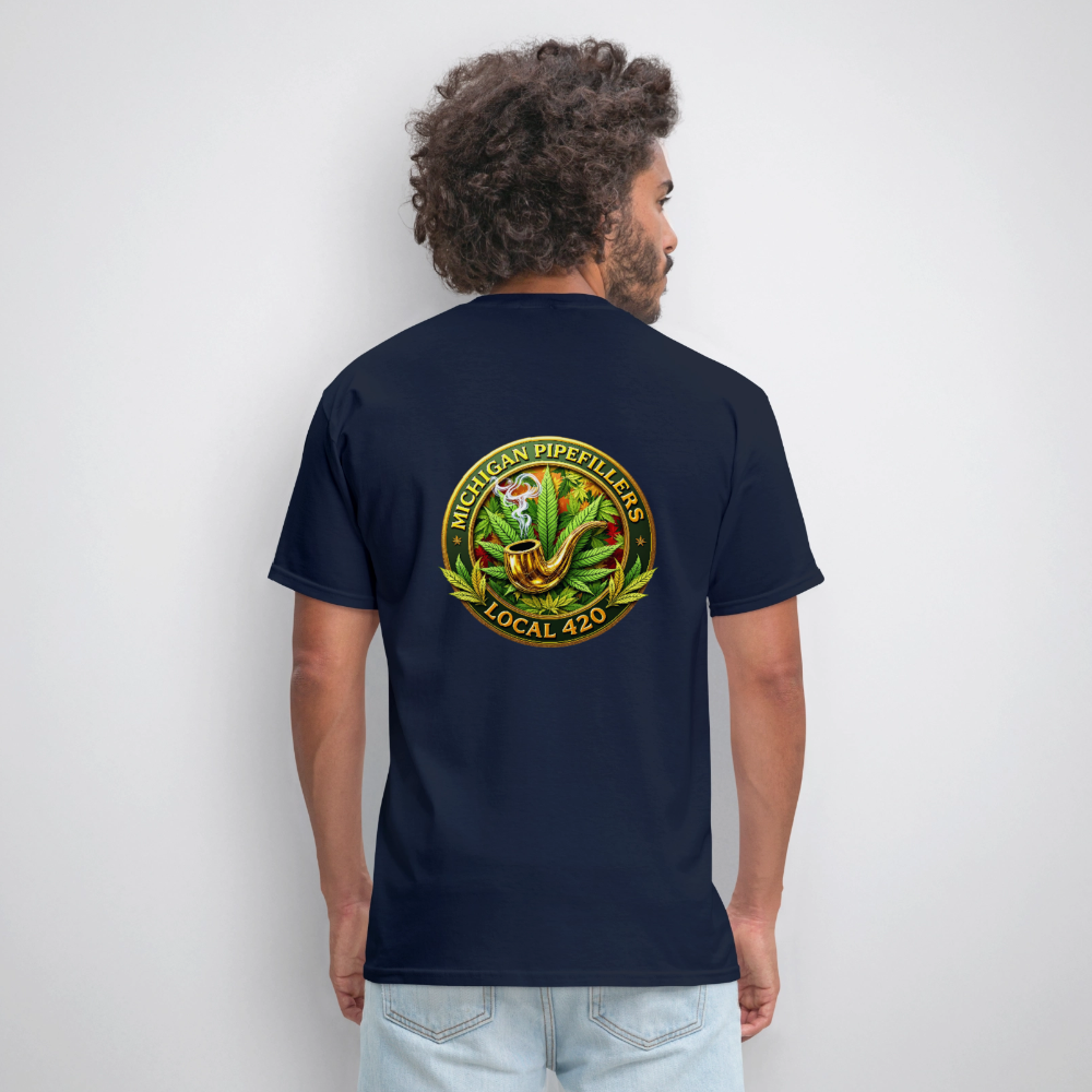 MICHIGAN PIPEFILLERS LOCAL 420 F/B DESIGN Men's T-Shirt - navy