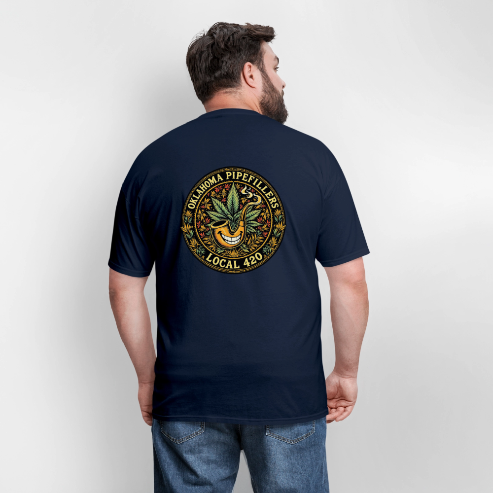 OKLAHOMA PIPEFILLERS LOCAL 420  F/B DESIGNS Men's T-Shirt - navy