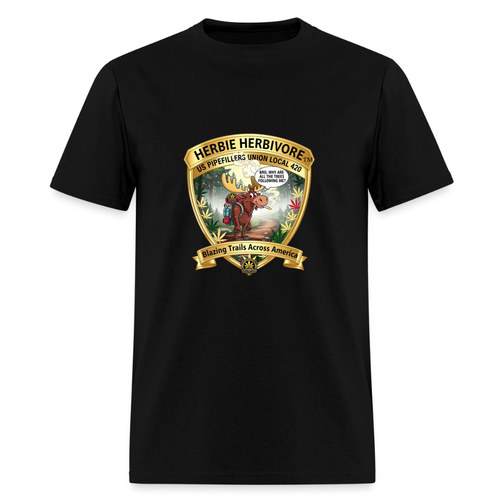 US PIPEFILLERS UNION LOCAL 420 RRO, "HERBIE HERBIVORE" Soft Cotton Tee - black