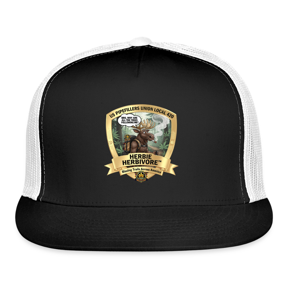 HERBIE HERBIVORE US PIPEFILLERS UNION LOCAL 420 Trucker Hat - black/white