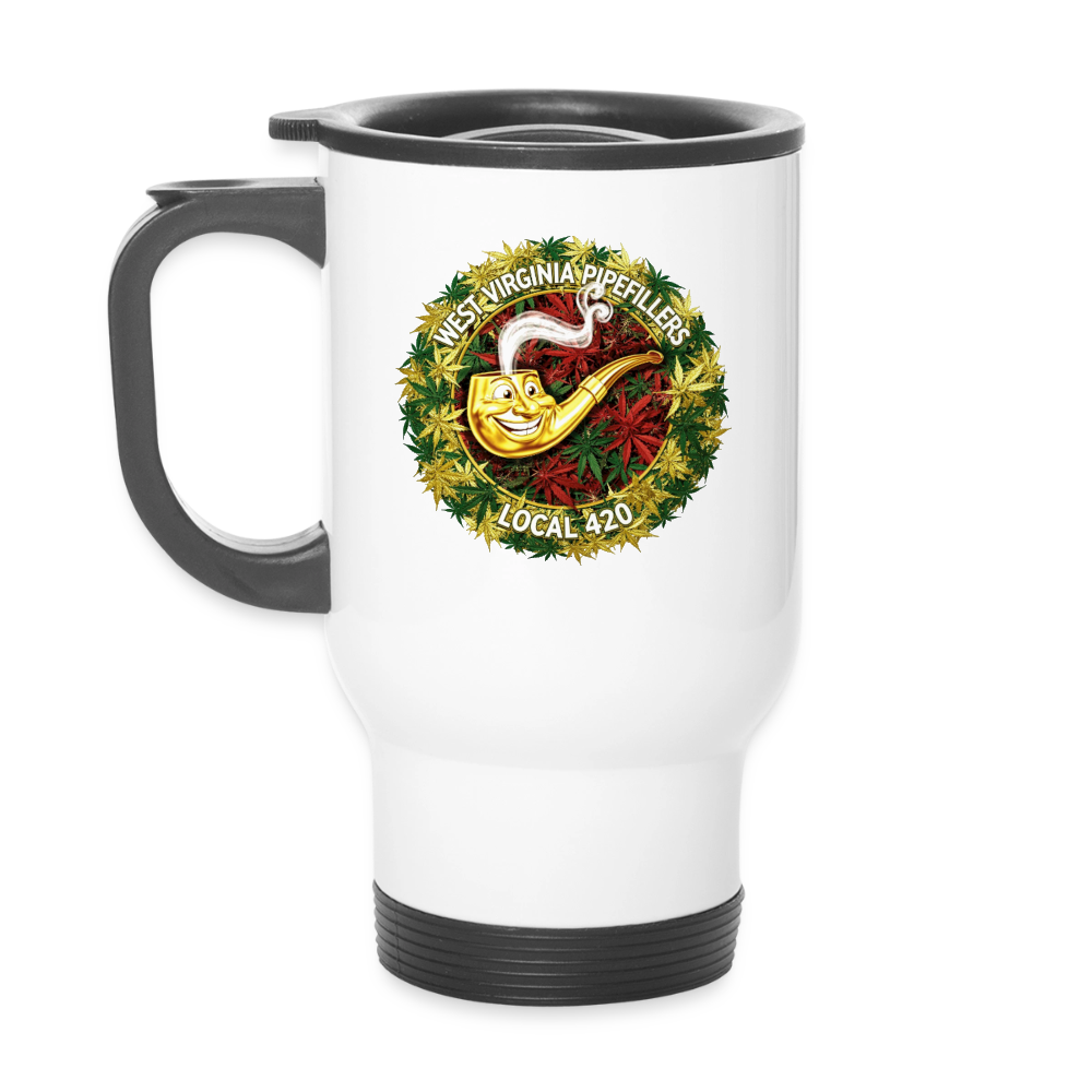 WEST VIRGINIA PIPIEFILLERS LOCAL 420 14oz Stainless Steel Travel Mug - white
