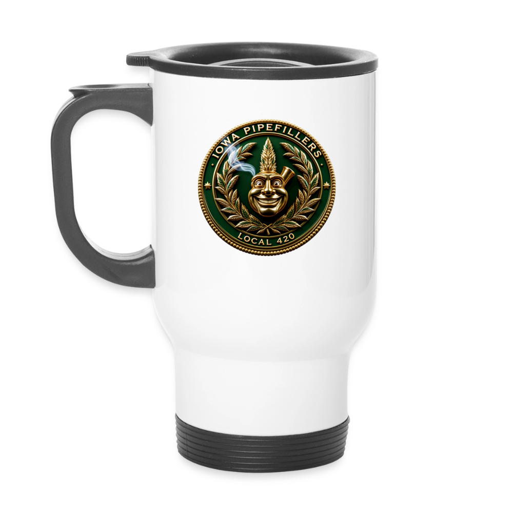 IOWA PIPEFILLERS LOCAL 420 14oz Stainless Steel Travel Mug - white