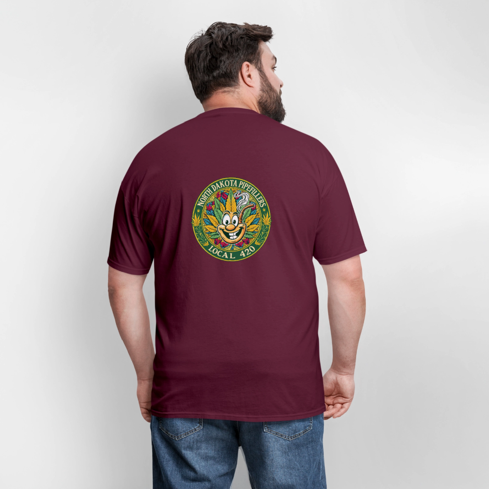 NORTH DAKOTA PIPEFILLERS LOCAL 420 F/B 2 DESIGNS Men's T-Shirt - burgundy
