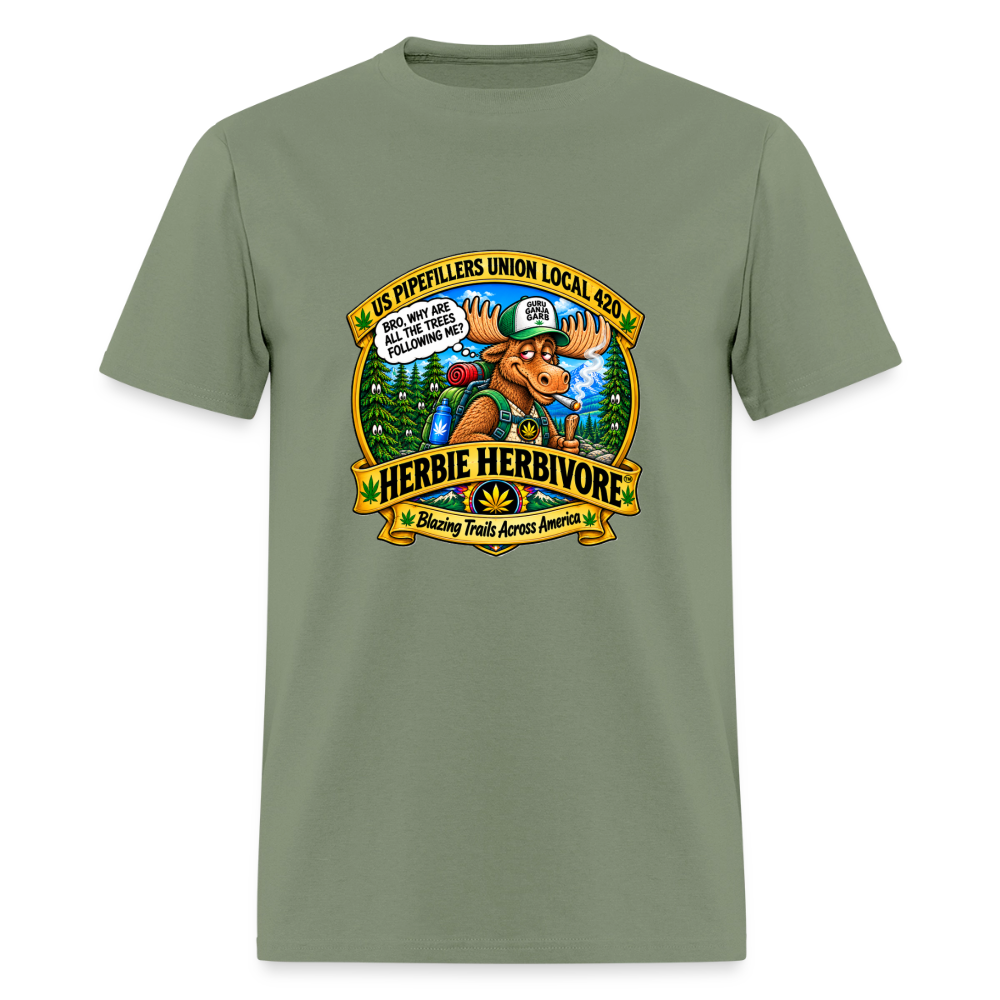 HERBIE HERBIVOR"BRO" US PIPEFILLERS LOCAL 420 Soft Cotton Tee - military green