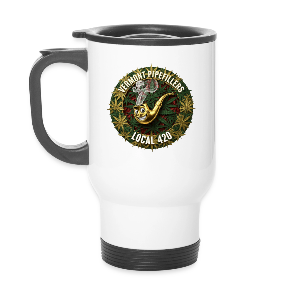 VERMONT PIPEFILLERS LOCAL 420 14oz Stainless Steel Travel Mug - white