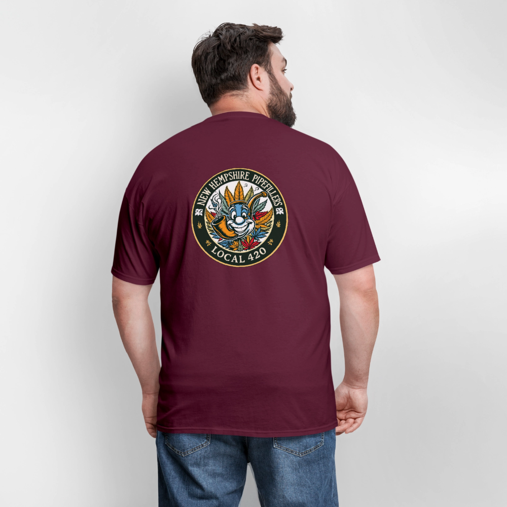 NEW HEMPSHIRE PIPEFILLERS LOCAL 420 2 EMBLEM Men's T-Shirt - burgundy