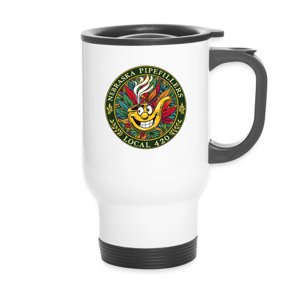 NEBRASKA PIPEFILLERS LOCAL 420 Travel Mug - white