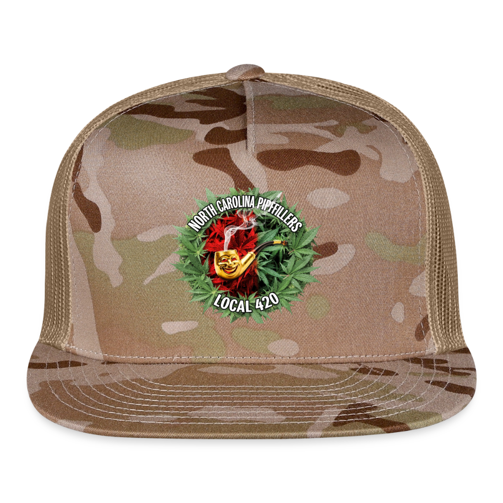 NORTH CAROLINA PIPEFILLERS LOCAL 420 CAMO Trucker Hat - MultiCam\tan
