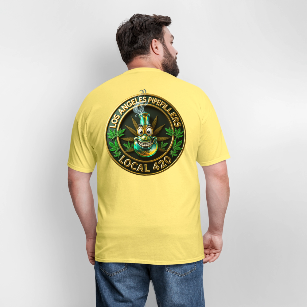 LOS ANGLES PIPEFILLERS LOCAL 420 2 EMBLEM Men's T-Shirt - cornsilk