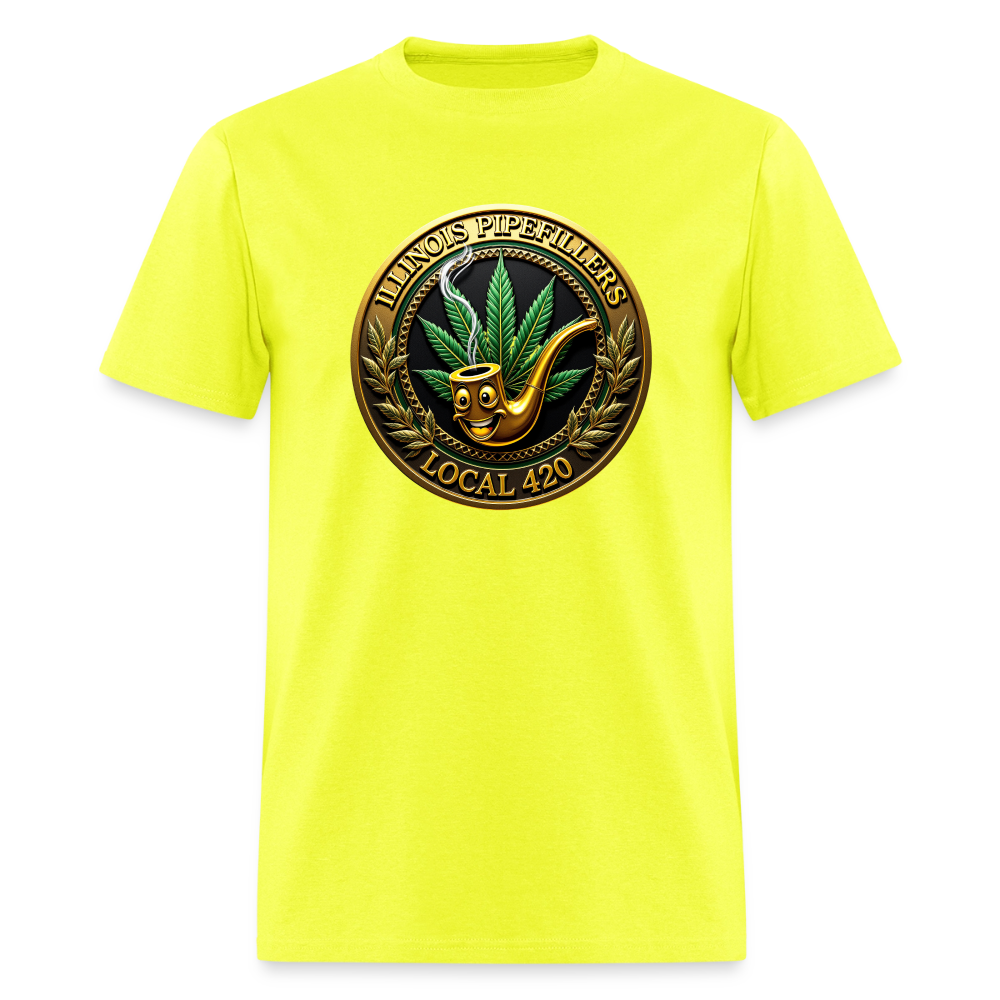 ILLINOIS PIPEFILLERS LOCAL 420 F/B EMBLEMS Men's T-Shirt - safety green