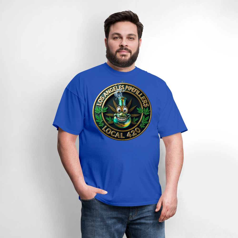 LOS ANGLES PIPEFILLERS LOCAL 420 2 EMBLEM Men's T-Shirt - royal blue