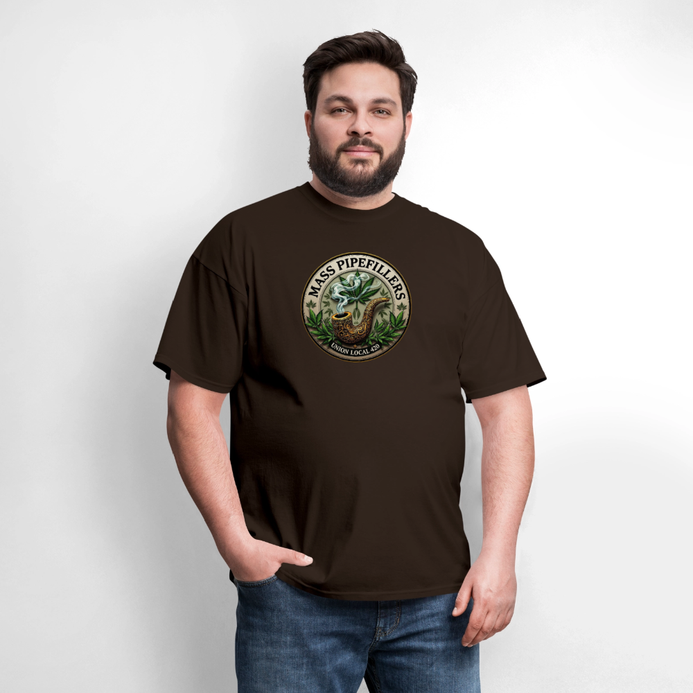 MASS PIPEFILLERS LOCAL 420 2 EMBLEM Men's T-Shirt - brown