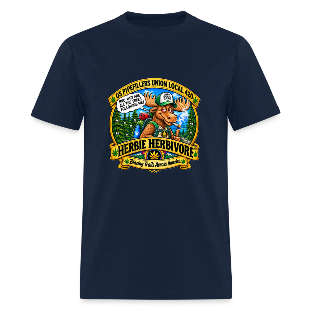 HERBIE HERBIVOR"BRO" US PIPEFILLERS LOCAL 420 Soft Cotton Tee - navy
