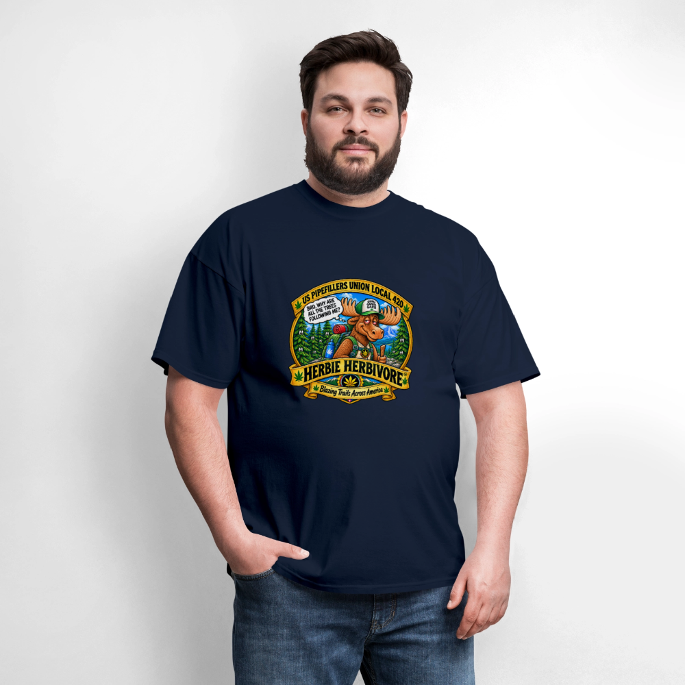 HERBIE HERBIVOR"BRO" US PIPEFILLERS LOCAL 420 Men's T-Shirt - navy