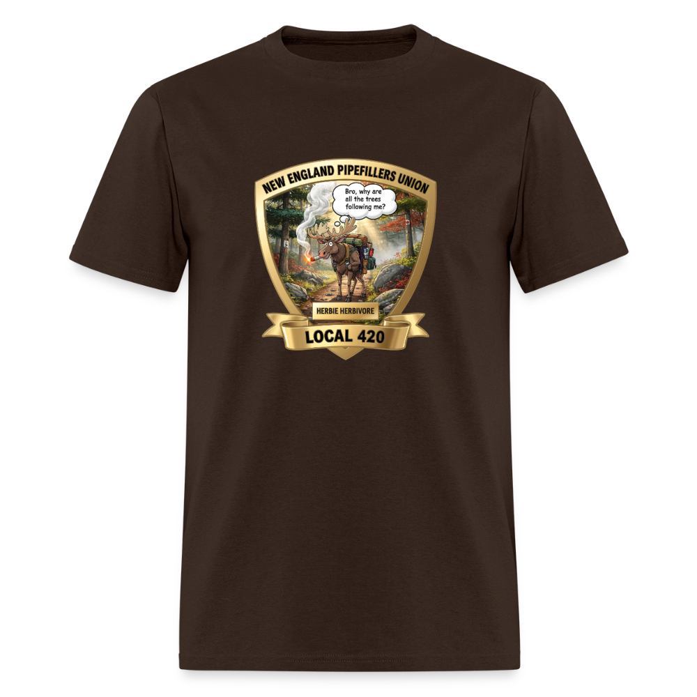 NEW ENGLAND PIPEFILLERS LOCAL 420 HERBIE HERBIVORE Men's T-Shirt - brown
