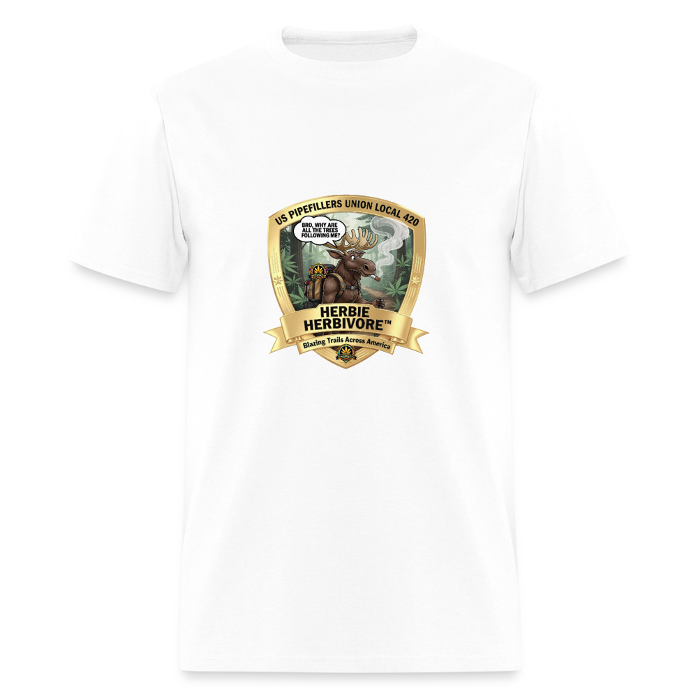 US PIPEFILLERS UNION LOCAL 420 RRO, "HERBIE HERBIVORE" Soft Cotton Tee - white