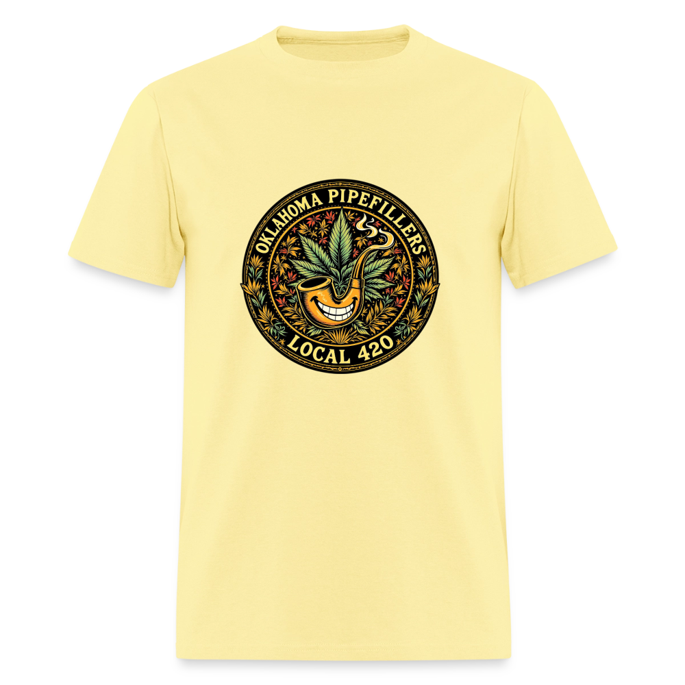 OKLAHOMA PIPEFILLERS LOCAL 420  F/B DESIGNS Men's T-Shirt - cornsilk