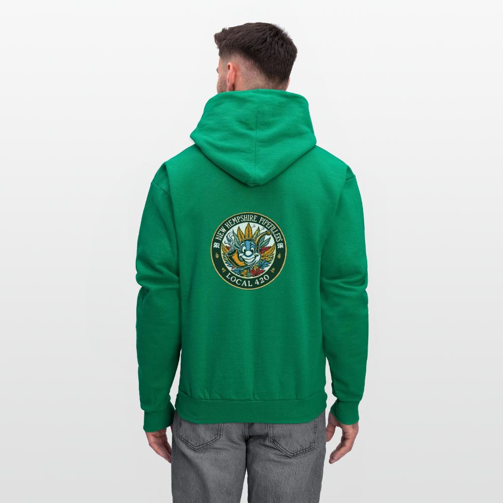 NEW HEMPSHIRE PIPEFILLERS LOCAL 420 2 EMBLEM Men's Hoodie - kelly green