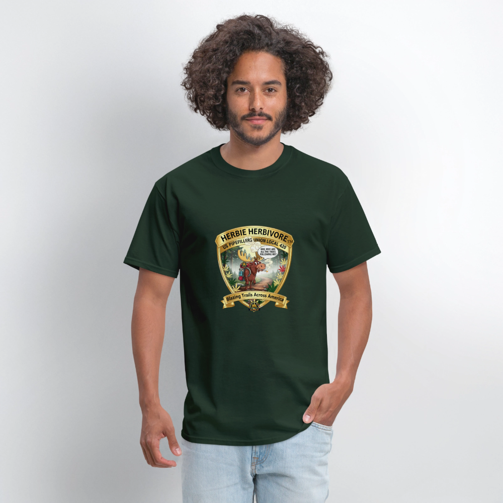US PIPEFILLERS UNION LOCAL 420 RRO, "HERBIE HERBIVORE" Soft Cotton Tee - forest green