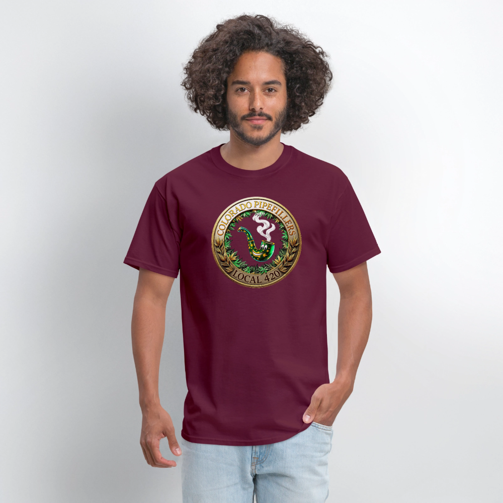 COLORADO PIPEFILLERS LOCAL 420 F/B EMBLEMS Men's T-Shirt - burgundy