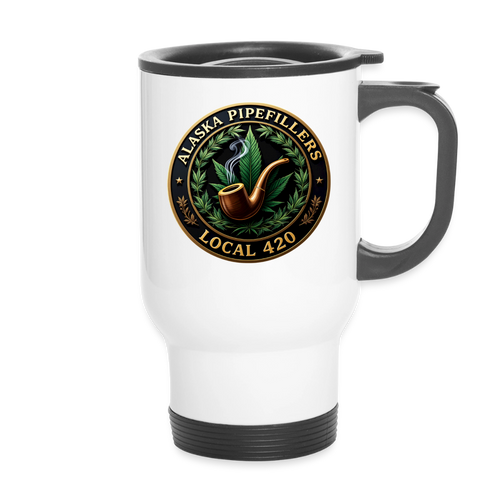 ALASKA PIPEFILLERS LOCAL 420 14oz Stainless Steel Travel Mug - white