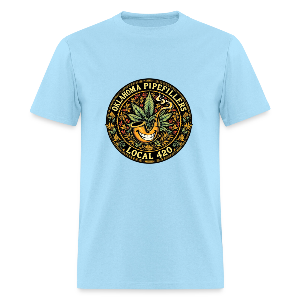 OKLAHOMA PIPEFILLERS LOCAL 420  F/B DESIGNS Men's T-Shirt - powder blue