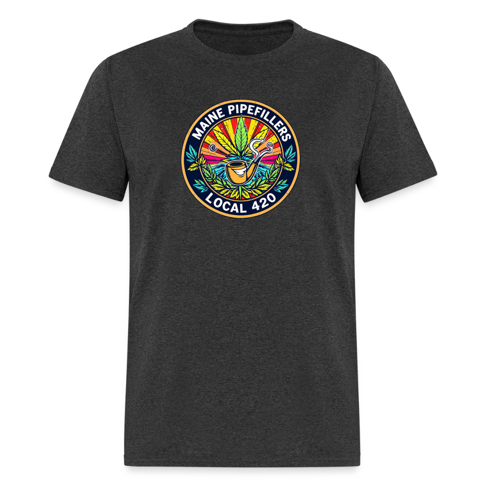 MAINE PIPEFILLERS LOCAL 420 2 EMBLEM Men's T-Shirt - heather black