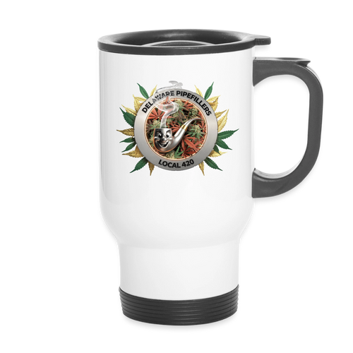 DELAWARE PIPEFILLERS LOCAL 420 14oz Stainless Steel Travel Mug - white
