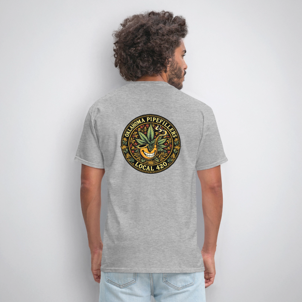 OKLAHOMA PIPEFILLERS LOCAL 420  F/B DESIGNS Men's T-Shirt - heather gray
