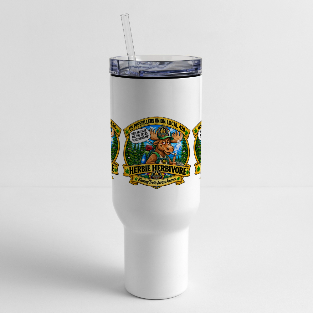 HERBIE HERBIVORE BRO" "U.S. PIPEFILLERS UNION LOCAL 420 40 oz Stainless Steel Travel Tumbler - white