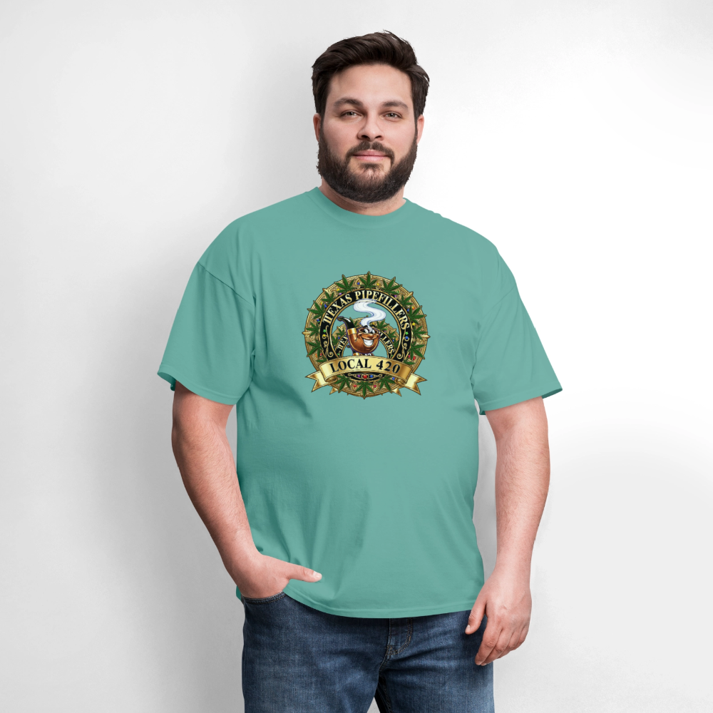 TEXAS PIPEFILLERS LOCAL 420 F/B DESIGN Men's T-Shirt - aquatic