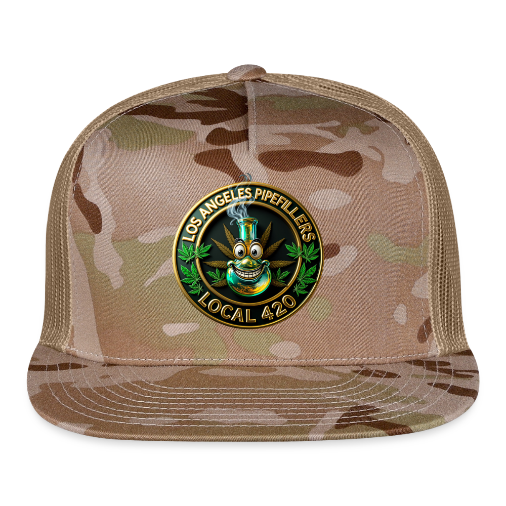 LOS ANGLES PIPEFILLERS LOCAL 420 CAMO Trucker Hat - MultiCam\tan