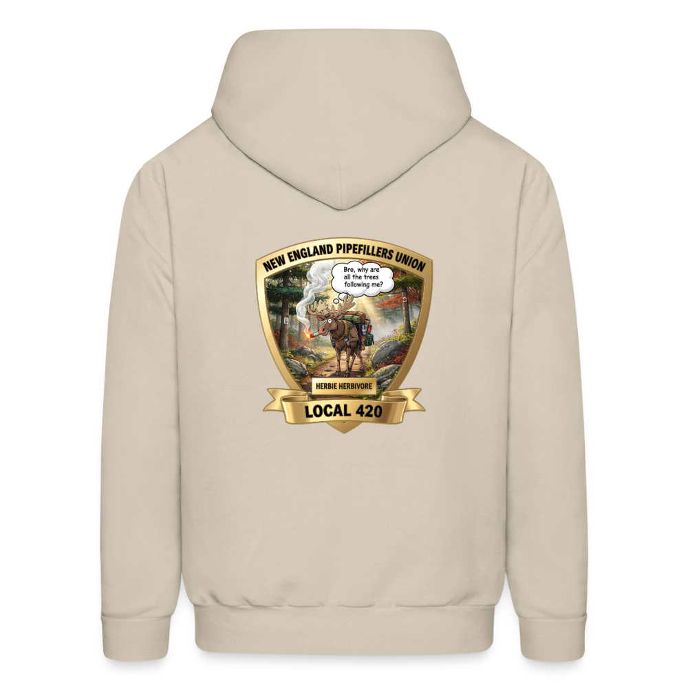 NEW ENGLAND PIPEFILLERS LOCAL 420 HERBIE HERBIVORE F/B EMBLEMS Men's Hoodie - Sand