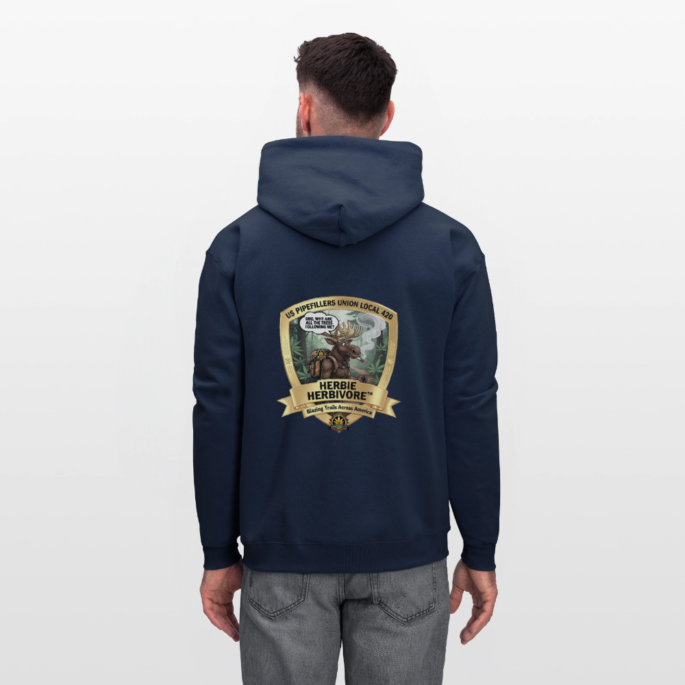 NEW ENGLAND PIPEFILLERS LOCAL 420 HERBIE HERBIVORE F/B EMBLEMS Men's Hoodie - navy
