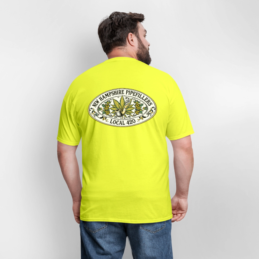 NEW HAMPSHIRE PIPEFILLERS LOCAL 420 2 EMBLEM Men's T-Shirt - safety green