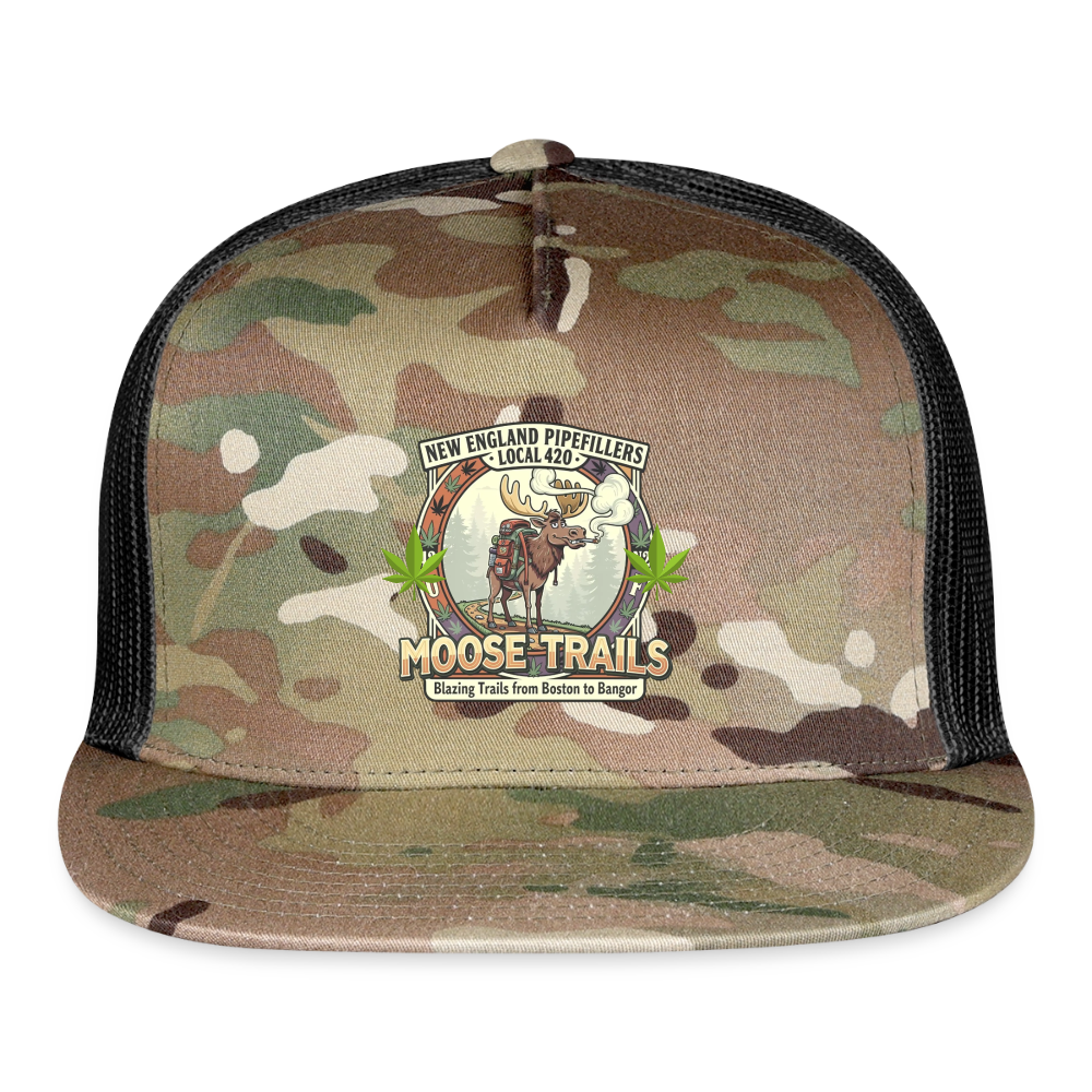 NEW ENGLAND PIPEFILLERS LOCAL 420 "MOOSE TRAILS" Camo Snapback Trucker Hat - MultiCam\black