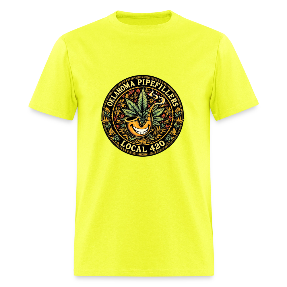 OKLAHOMA PIPEFILLERS LOCAL 420  F/B DESIGNS Men's T-Shirt - safety green