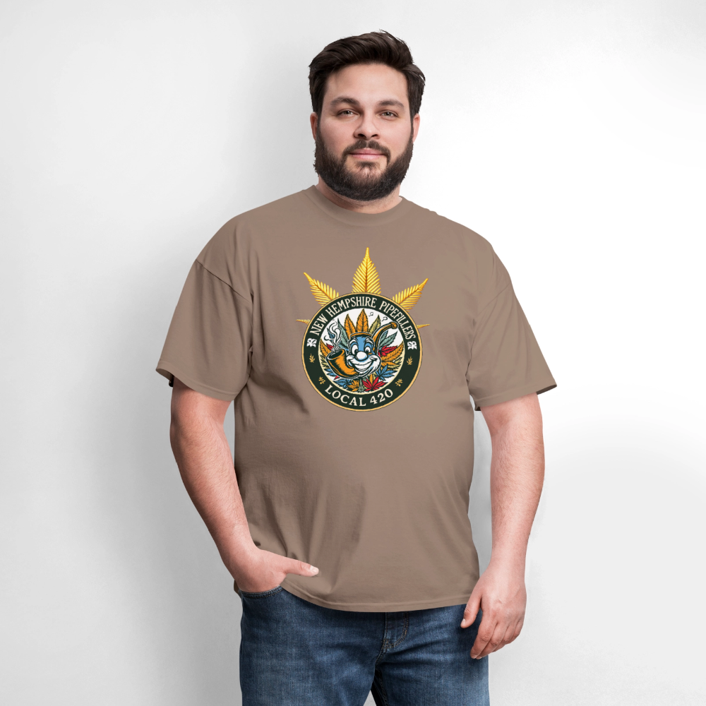 NEW HEMPshire PIPEFILLERS LOCAL 420 F/B DESIGN Men's T-Shirt - safari