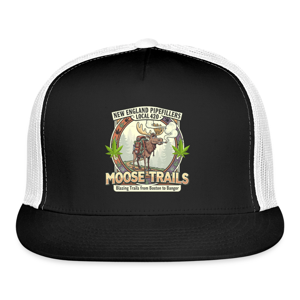 NEW ENGLAND PIPEFILLERS LOCAL 420 "MOOSE TRAILS" Snapback Trucker Hat - black/white