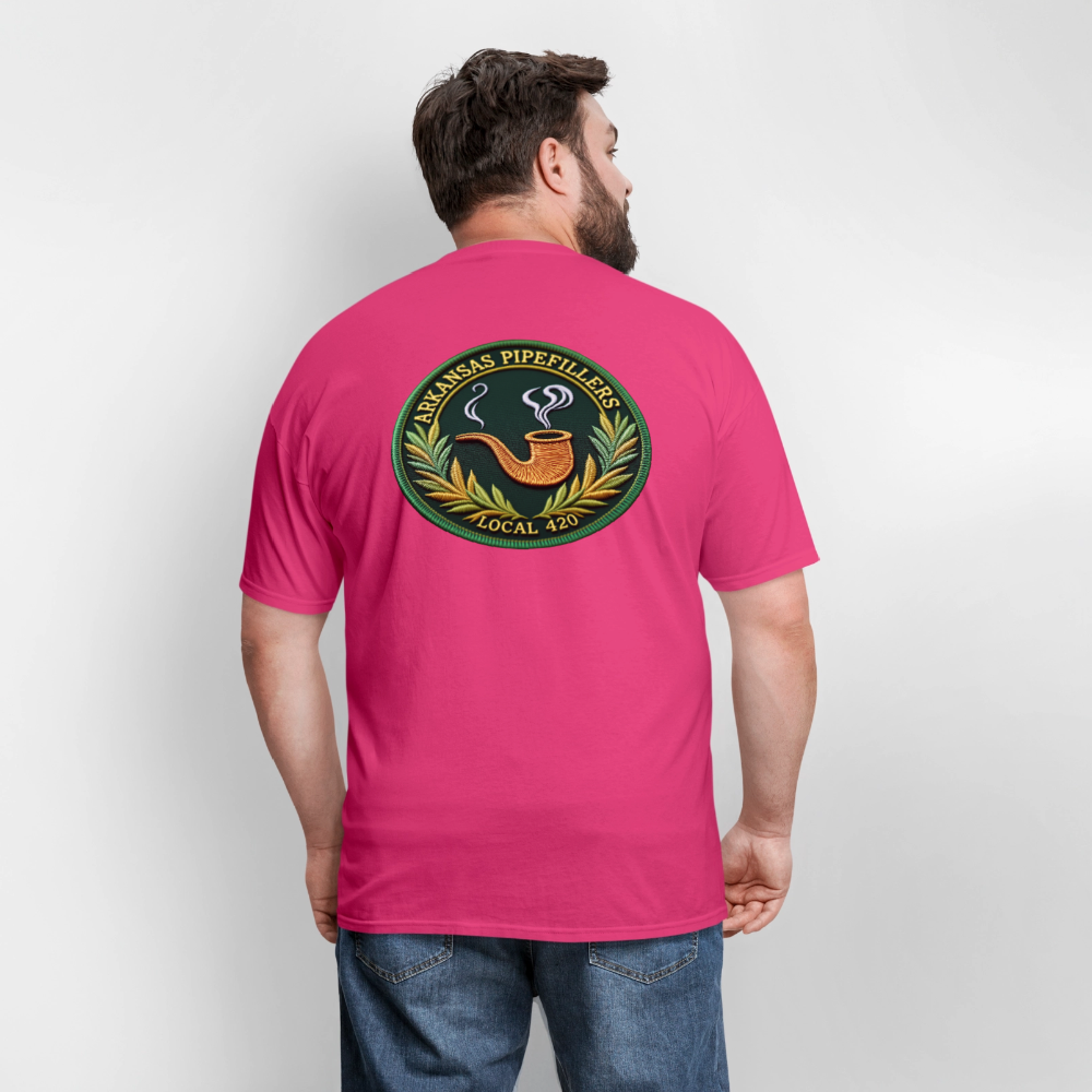 ARKANSAS PIPEFILLERS LOCAL 420 F/B EMBLEMS  Men's T-Shirt - fuchsia