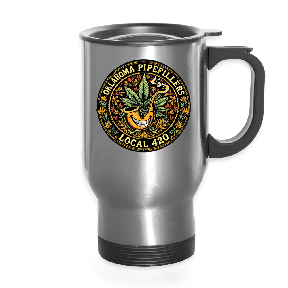 OKLAHOMA PIPEFILLERS LOCAL 420 14oz Stainless Steel Travel Mug - silver