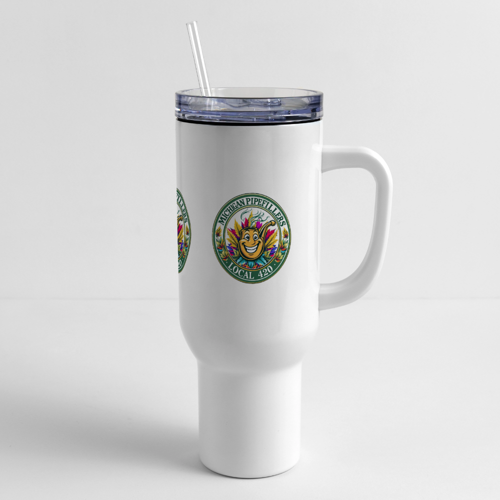 MICHIGAN PIPEFILLERS LOCAL 420 40oz Stainless Steel Travel Tumbler - white