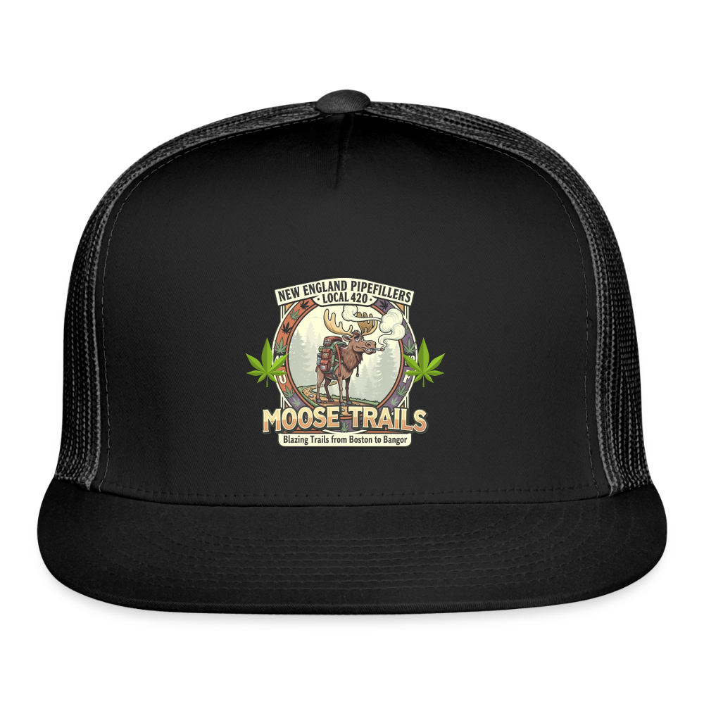NEW ENGLAND PIPEFILLERS LOCAL 420 "MOOSE TRAILS" Snapback Trucker Hat - black/black