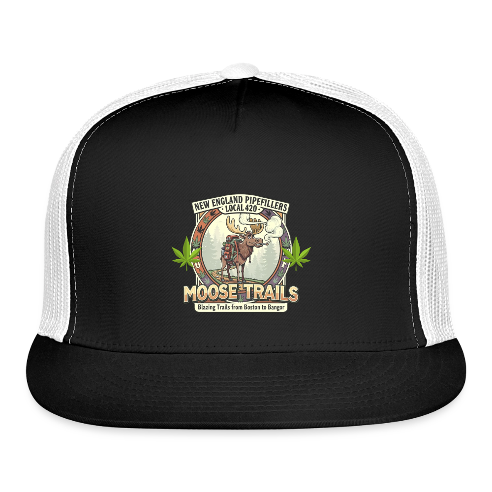 NEW ENGLAND PIPEFILLERS LOCAL 420 "MOOSE TRAILS" Snapback Trucker Hat - black/white