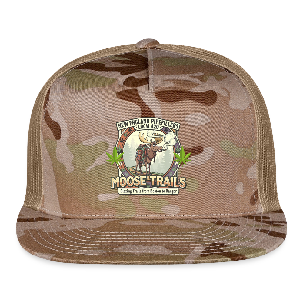 NEW ENGLAND PIPEFILLERS LOCAL 420 "MOOSE TRAILS" Camo Snapback Trucker Hat - MultiCam\tan