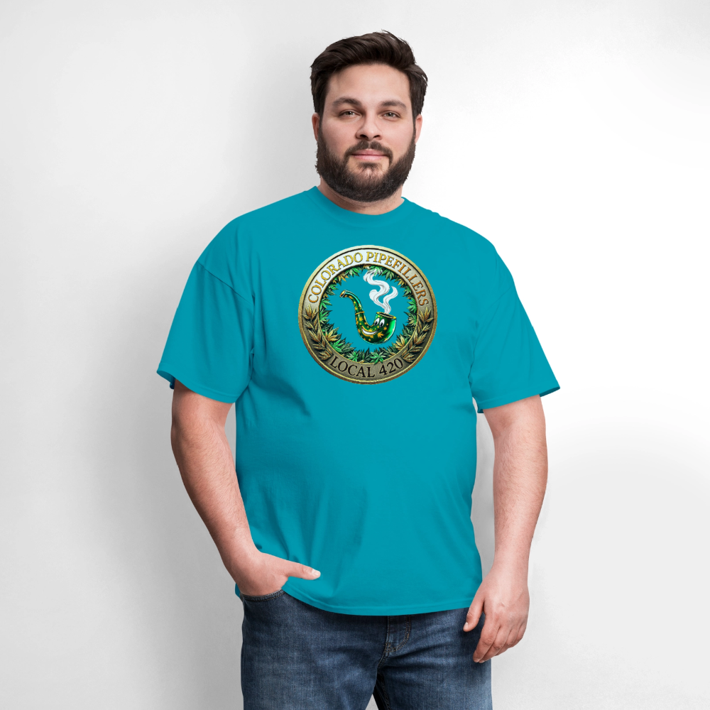 COLORADO PIPEFILLERS LOCAL 420 F/B EMBLEMS Men's T-Shirt - turquoise
