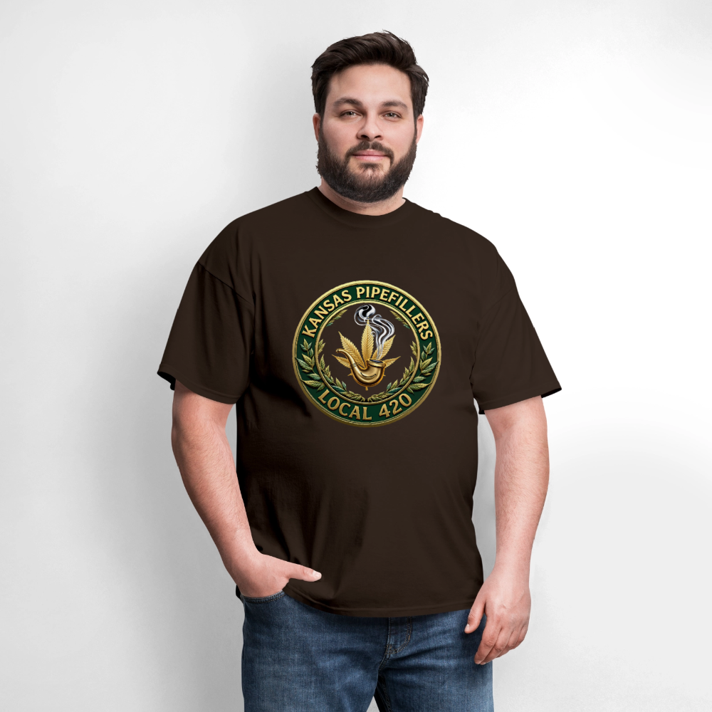 KANSAS PIPEFILLERS LOCAL 420 F/B DESIGNS Men's T-Shirt - brown