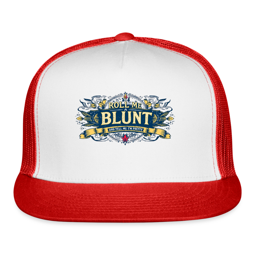 ROLL ME A BLUNT Trucker Hat - white/red