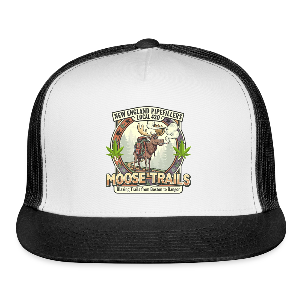 NEW ENGLAND PIPEFILLERS LOCAL 420 "MOOSE TRAILS" Snapback Trucker Hat - white/black