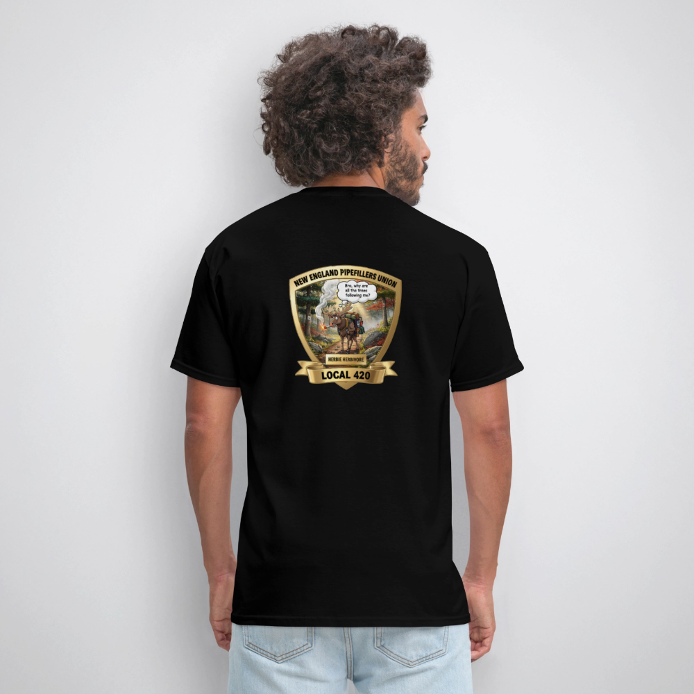 NEW ENGLAND PIPEFILLERS LOCAL 420 HERBIE HERBIVORE F/B EMBLEMS Men's T-Shirt - black